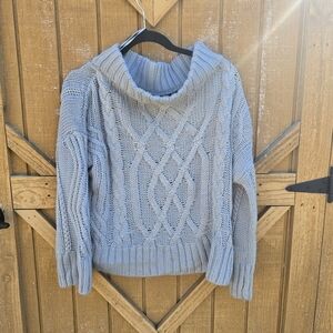 Wishlist Light Blue Cable Knit Off The Shoulder Sweater
